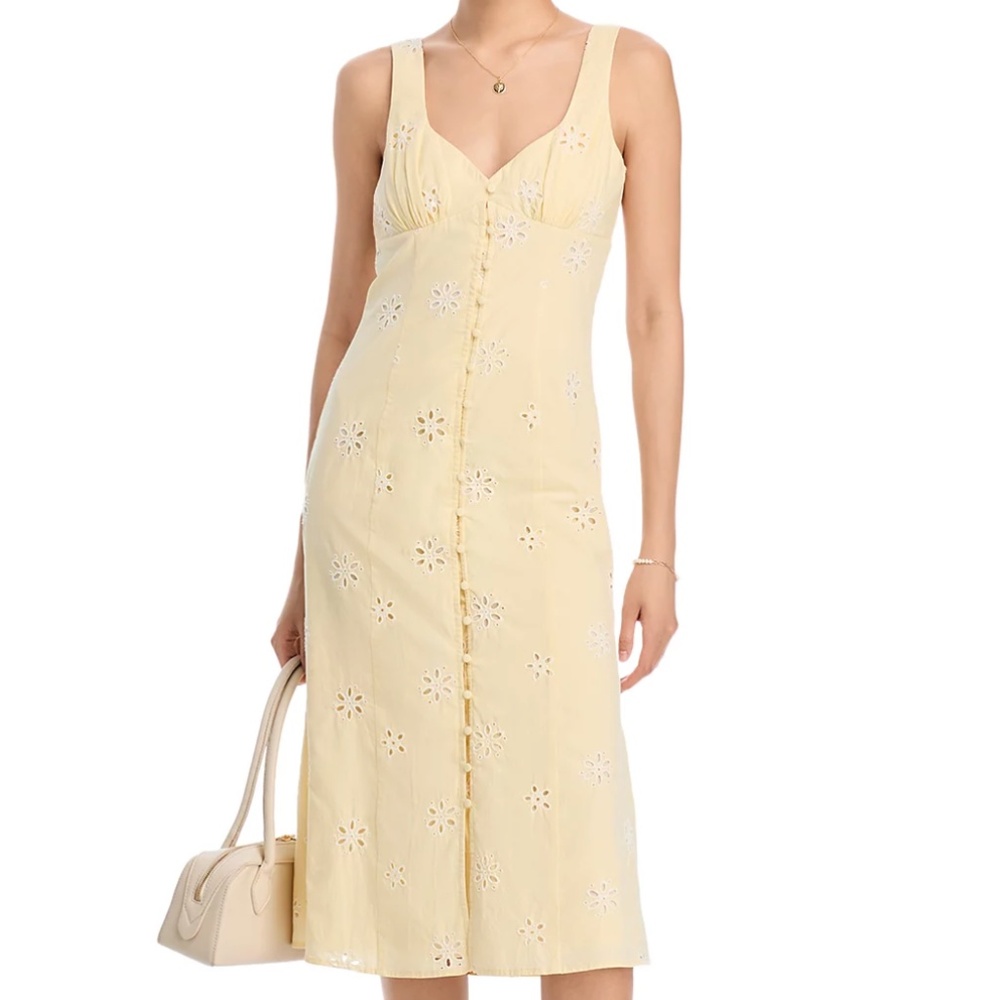 Yellow V Neck Eyelet Sun Dress